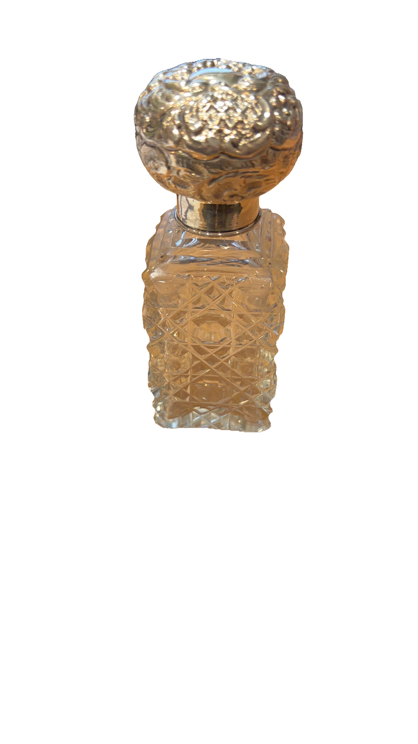 Victorian Sterling Silver Cut Glass Scent Perfume Bottle Antique Collar Lid