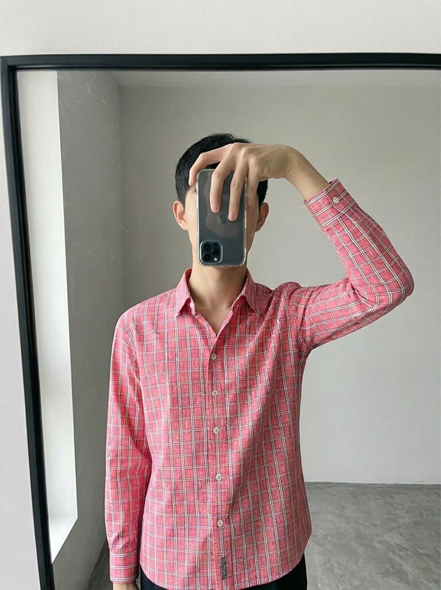 Mens ORVIS Button-Down Shirt Cotton Pink Check M Long Sleeve Casual New