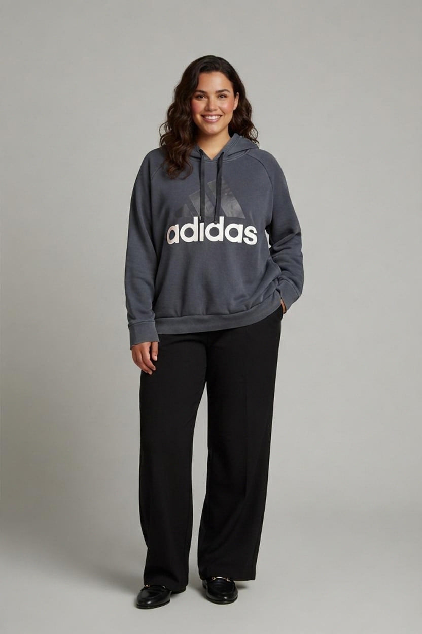 Adidas Hoodie Cotton Black UK 16-18 L Big Logo Print Womens Pullover Casual