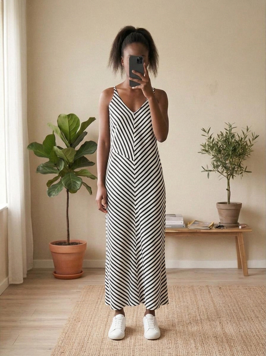Banana Republic Maxi Dress Striped Black White S Womens V-Neck
