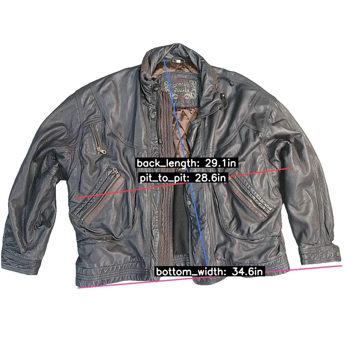 Robert Denmark Leather Jacket Black Mens Vintage Retro Biker Style Coat