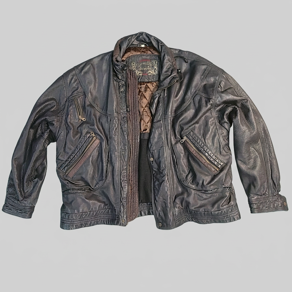 Robert Denmark Leather Jacket Black Mens Vintage Retro Biker Style Coat