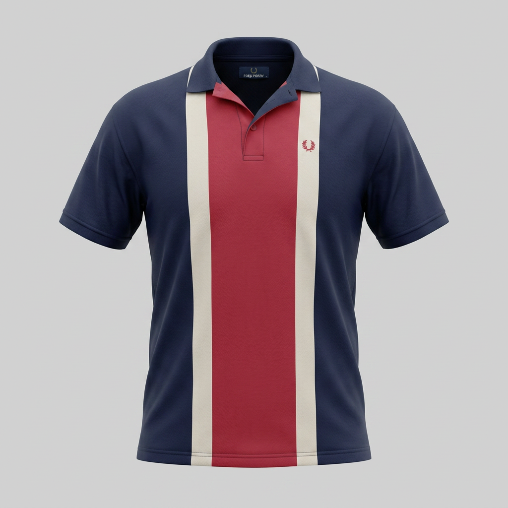 Fred Perry Polo Cotton Navy XL Striped Panel Mens Retro Vintage