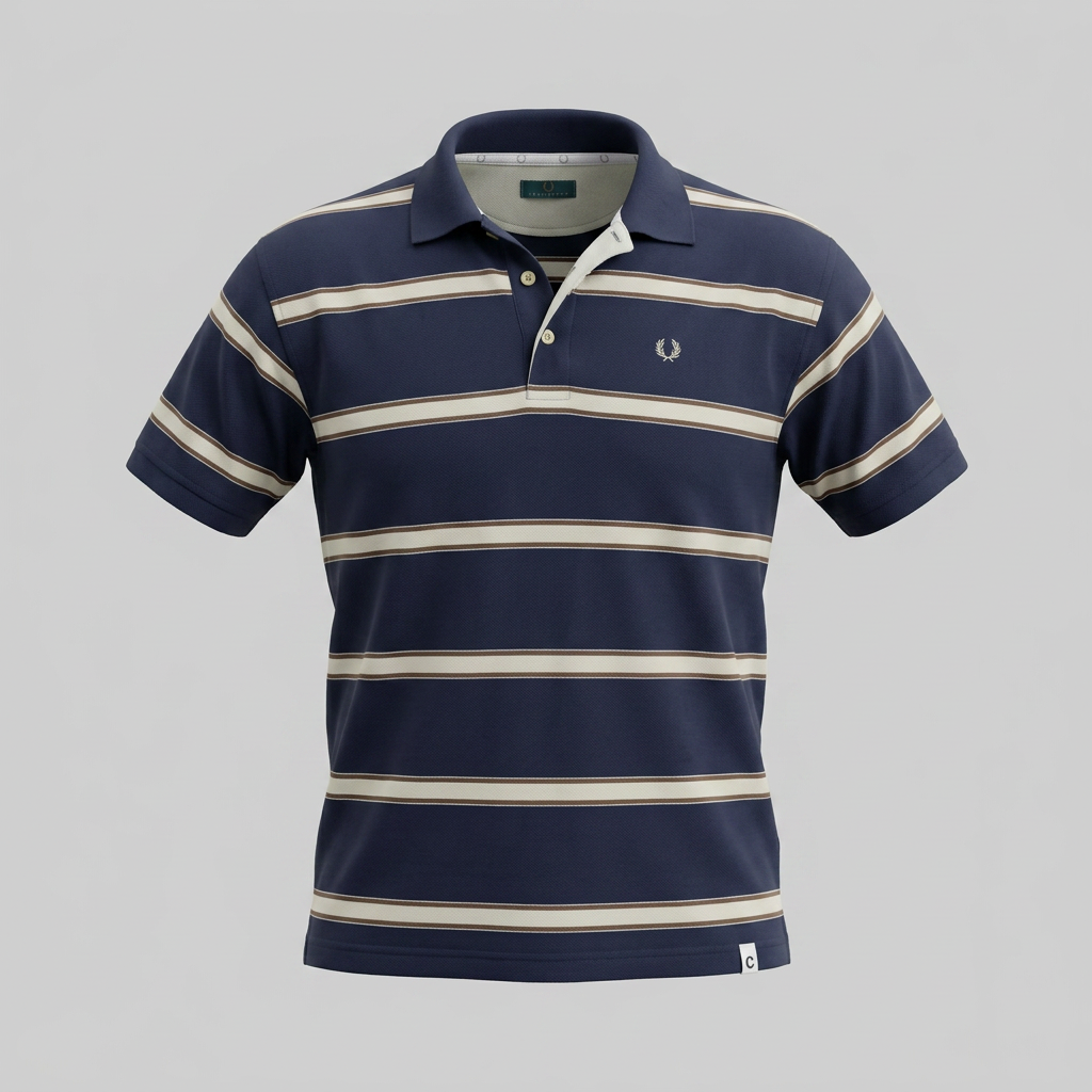 Fred Perry Polo Shirt Cotton Navy XL Striped Mens Retro Preppy Short Sleeve