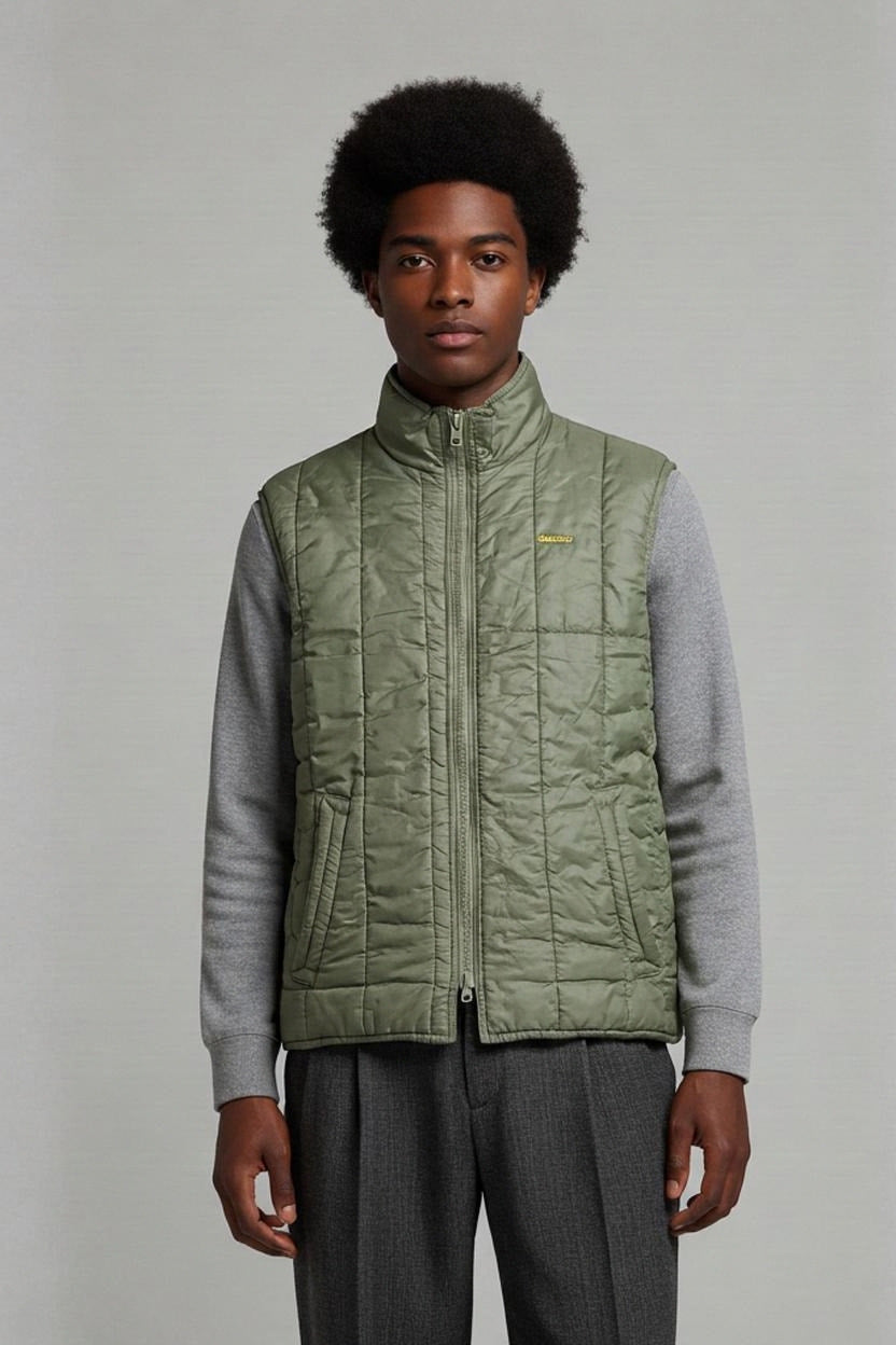 Barbour Gilet Nylon Olive Green Size L Quilted Sleeveless Mens Vintage