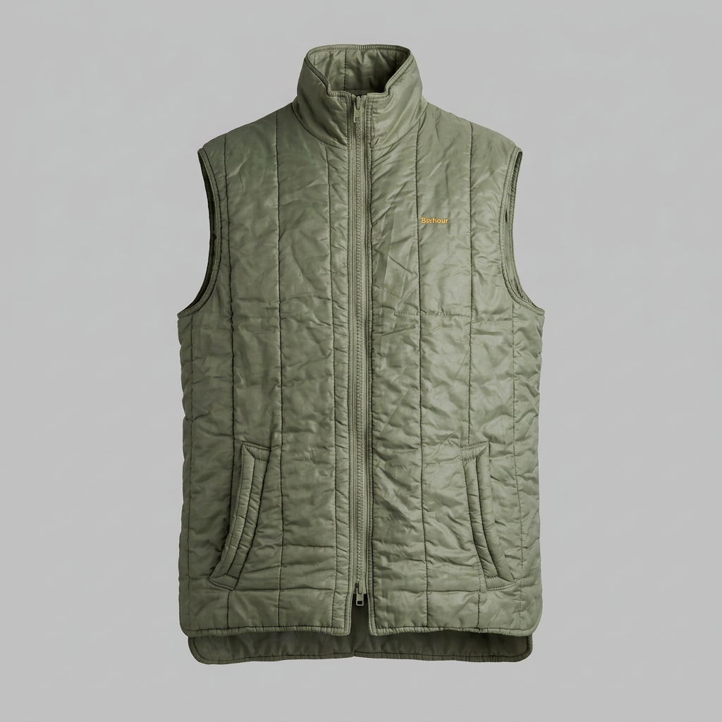Barbour Gilet Nylon Olive Green Size L Quilted Sleeveless Mens Vintage