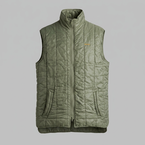 Barbour Gilet Nylon Olive Green Size L Quilted Sleeveless Mens Vintage