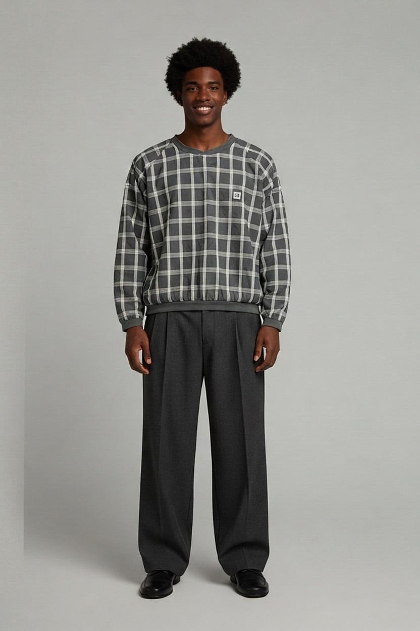 Wilson Windbreaker Nylon Grey Check L Mens Fat Shaft Retro 90s Pullover