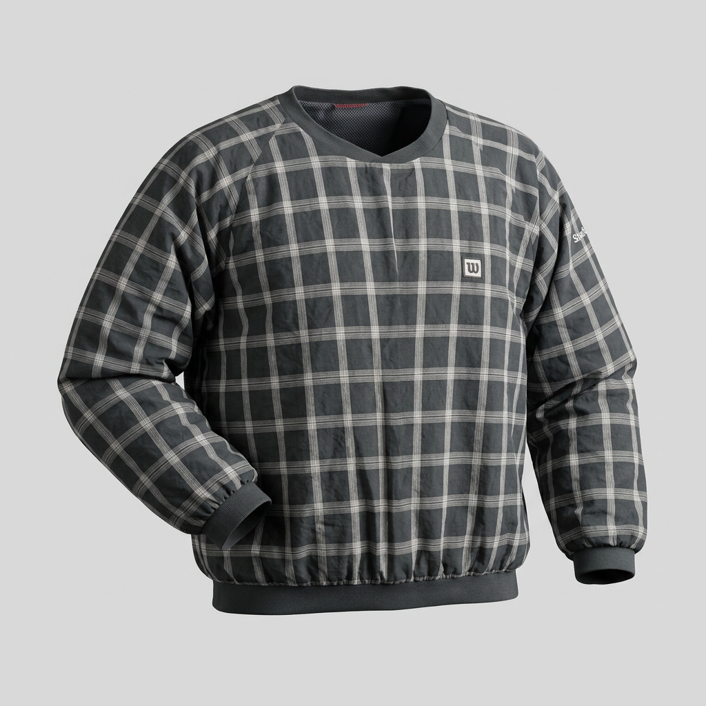 Wilson Windbreaker Nylon Grey Check L Mens Fat Shaft Retro 90s Pullover