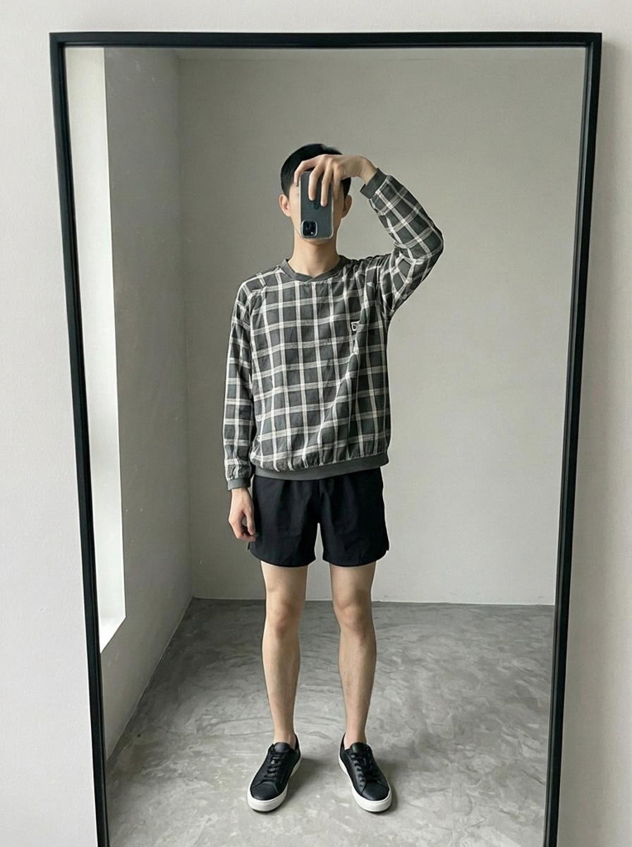 Wilson Windbreaker Nylon Grey Check L Mens Fat Shaft Retro 90s Pullover
