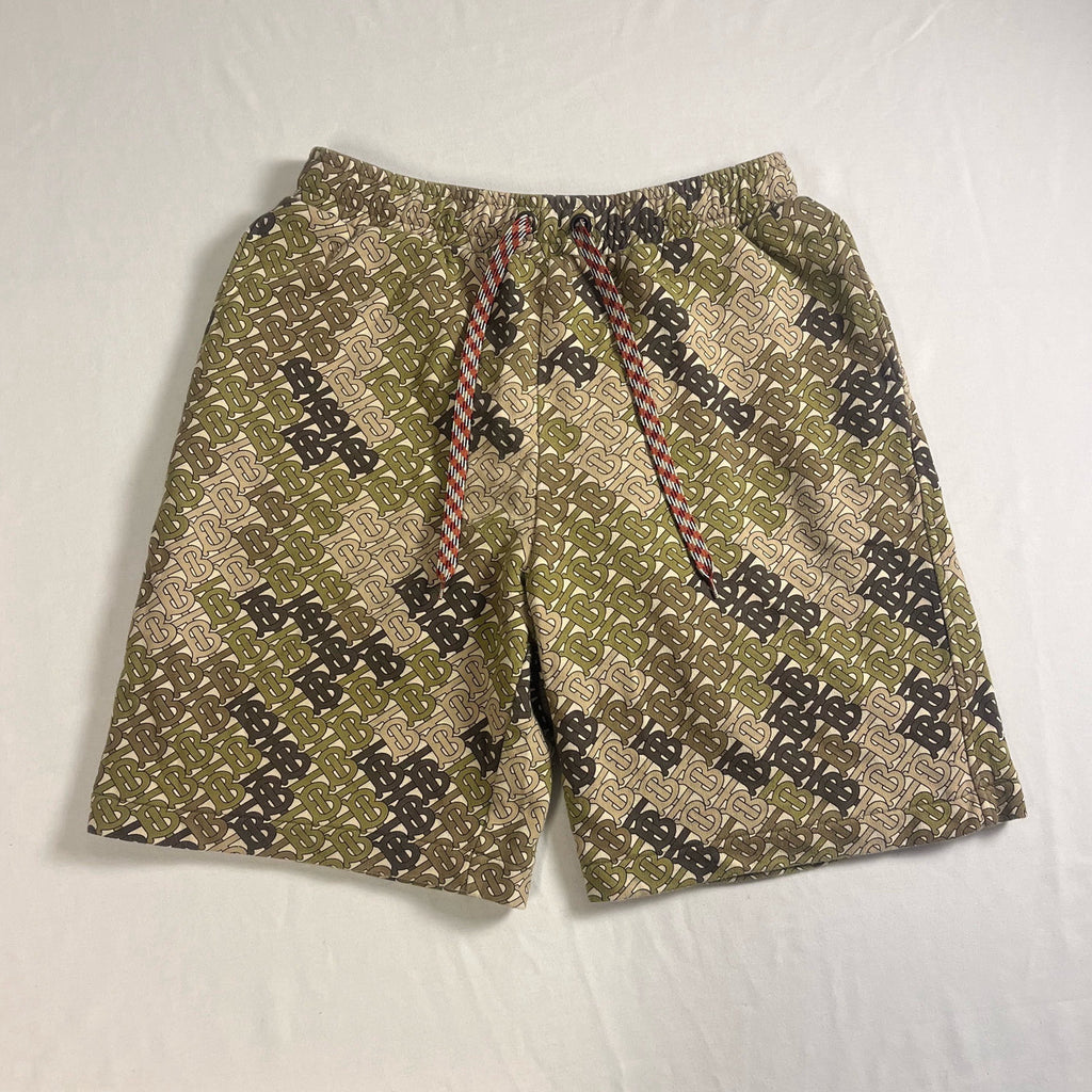 Rare Burberry Green Khaki Brown TB Monogram Loop-Back Cotton Shorts - M - Zone 2