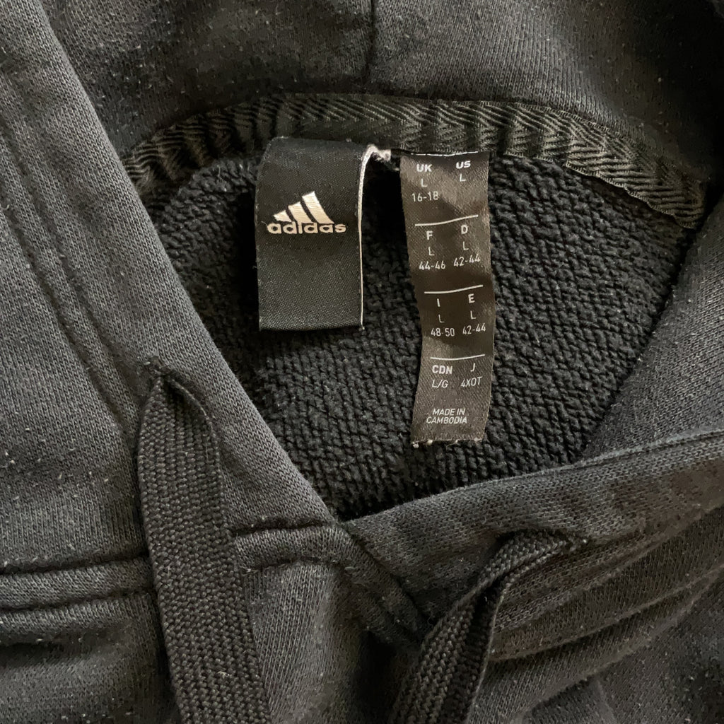 Adidas Hoodie Cotton Black UK 16-18 L Big Logo Print Womens Pullover Casual