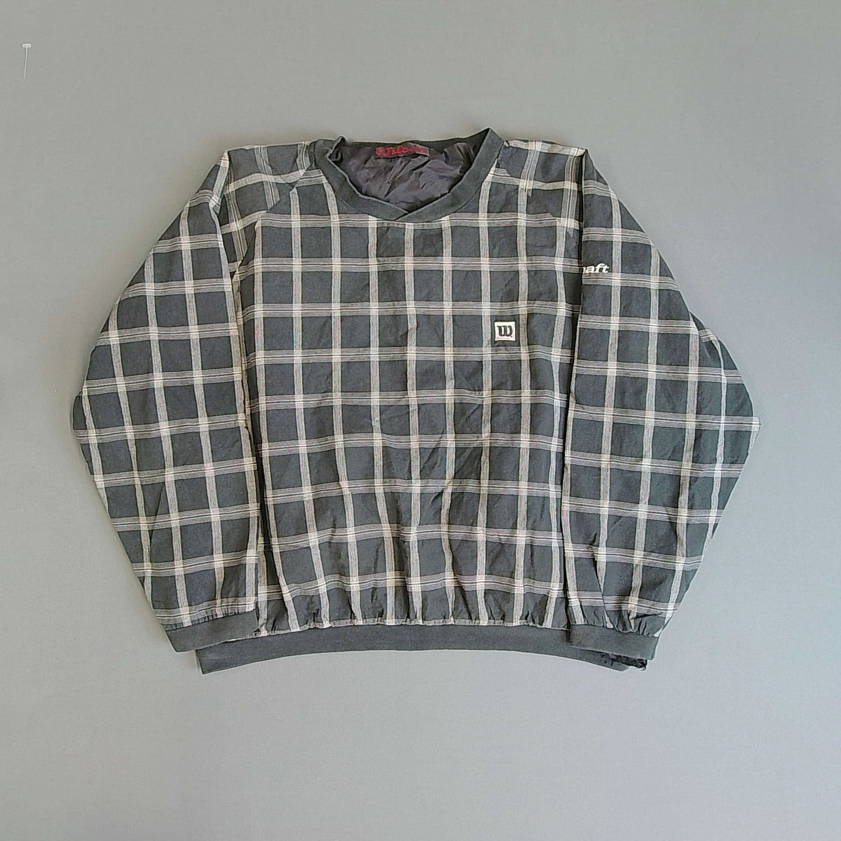 Wilson Windbreaker Nylon Grey Check L Mens Fat Shaft Retro 90s Pullover