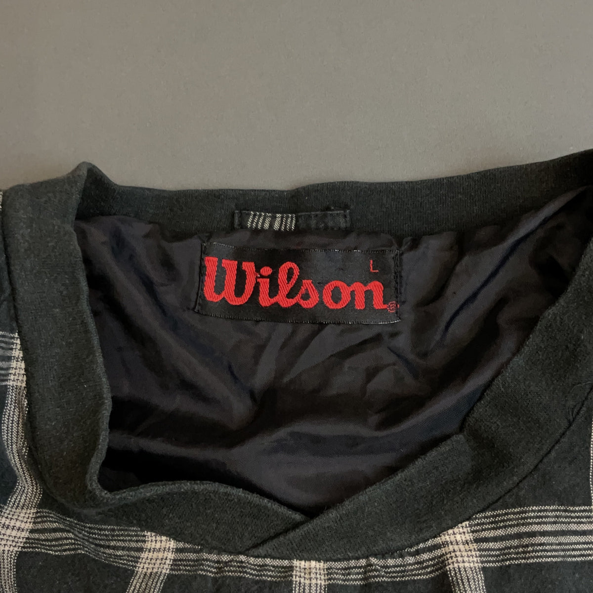 Wilson Windbreaker Nylon Grey Check L Mens Fat Shaft Retro 90s Pullover