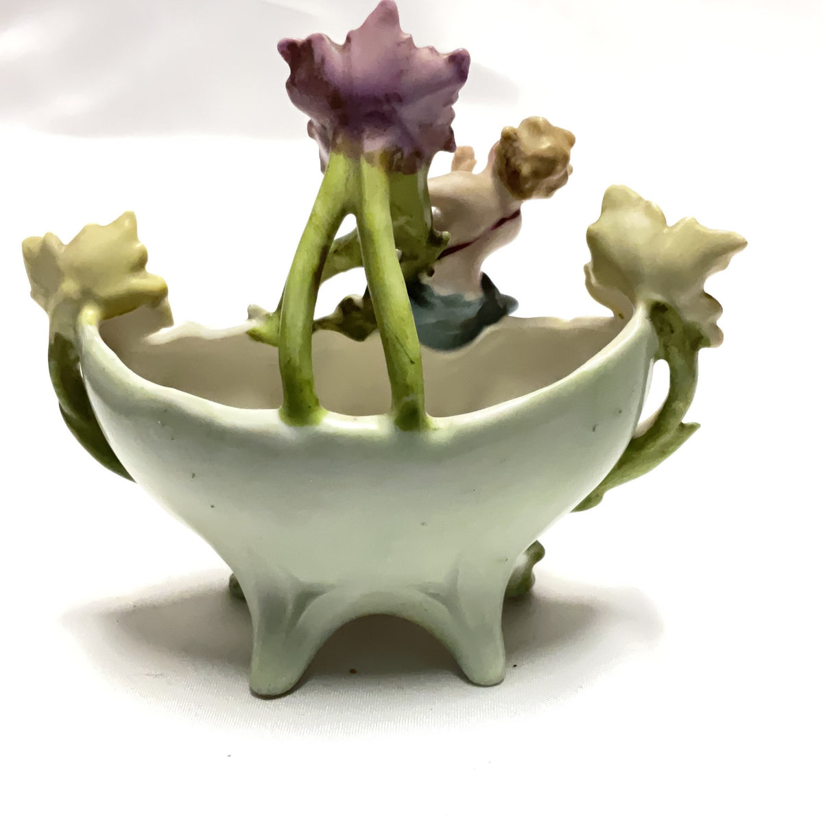 Vintage Porcelain Cherub Floral Baskets Pair Gilt Multicolour Antique Ornament