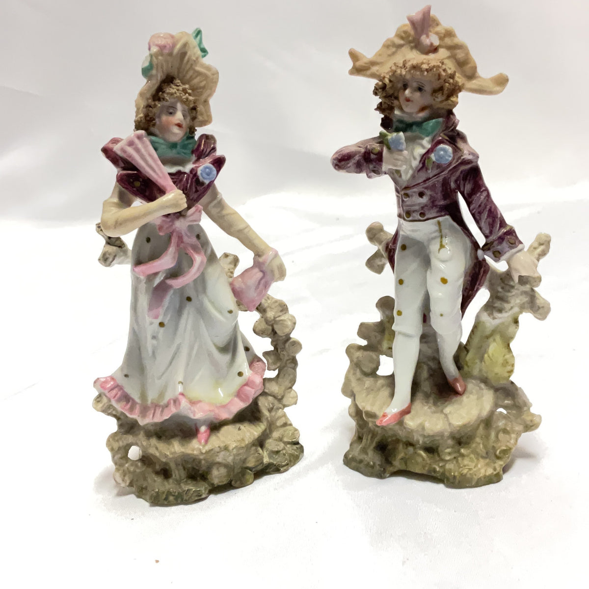 Vintage Porcelain Figurine Pair Multicolour Victorian Couple Bocage Ornament