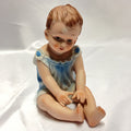 Vintage Bisque Porcelain Baby Figurine Blue White Made in Taiwan Collectible