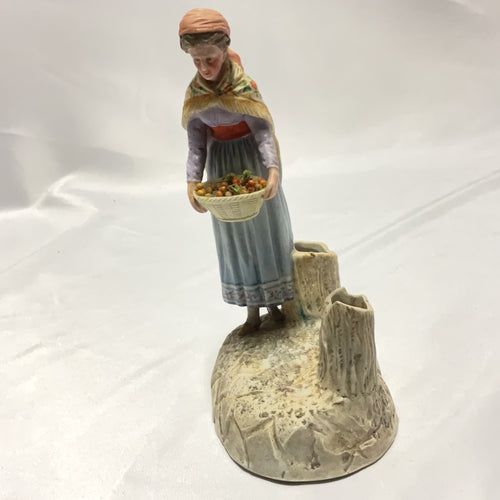 Antique Bisque Porcelain Figurine Multi Peasant Woman Fruit Basket Vintage