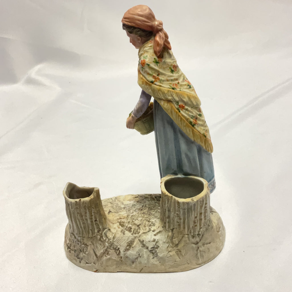 Antique Bisque Porcelain Figurine Multi Peasant Woman Fruit Basket Vintage