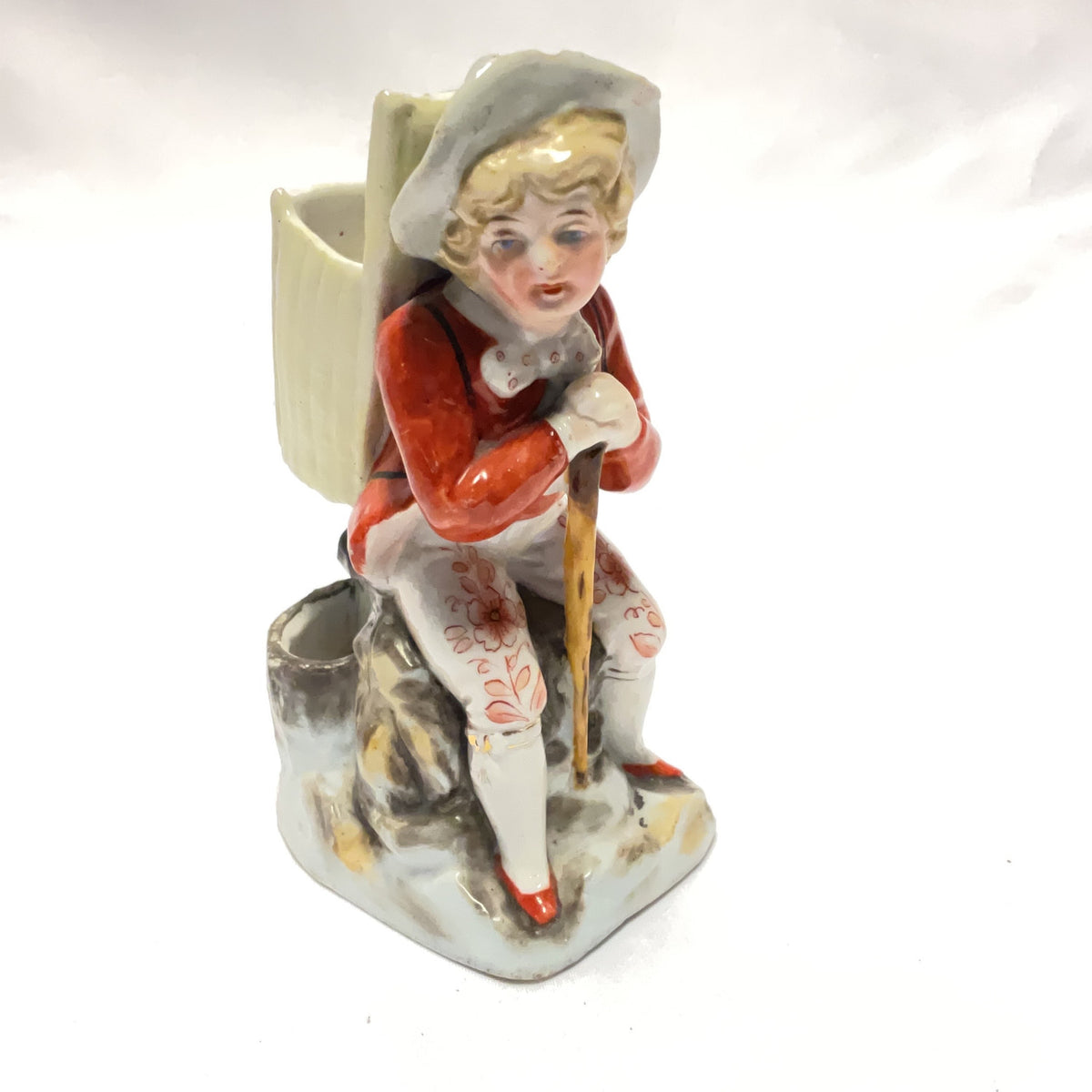 Antique Porcelain Figurine Pair Boy Girl Spill Vase Hand Painted Collectible