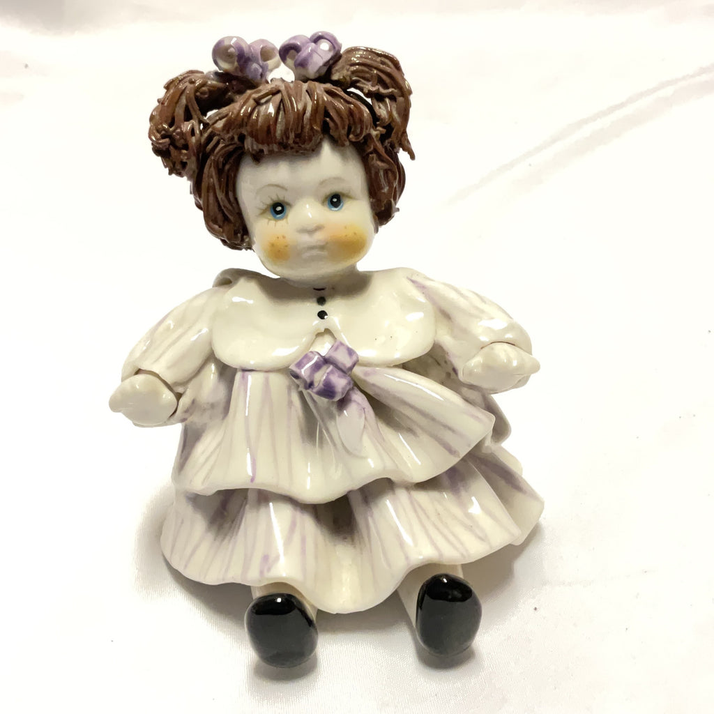 Porcelain Doll Figurine Lilac White Collectible Ceramic Ornament Vintage Style