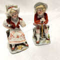 Antique Porcelain Figurine Pair Boy Girl Spill Vase Hand Painted Collectible