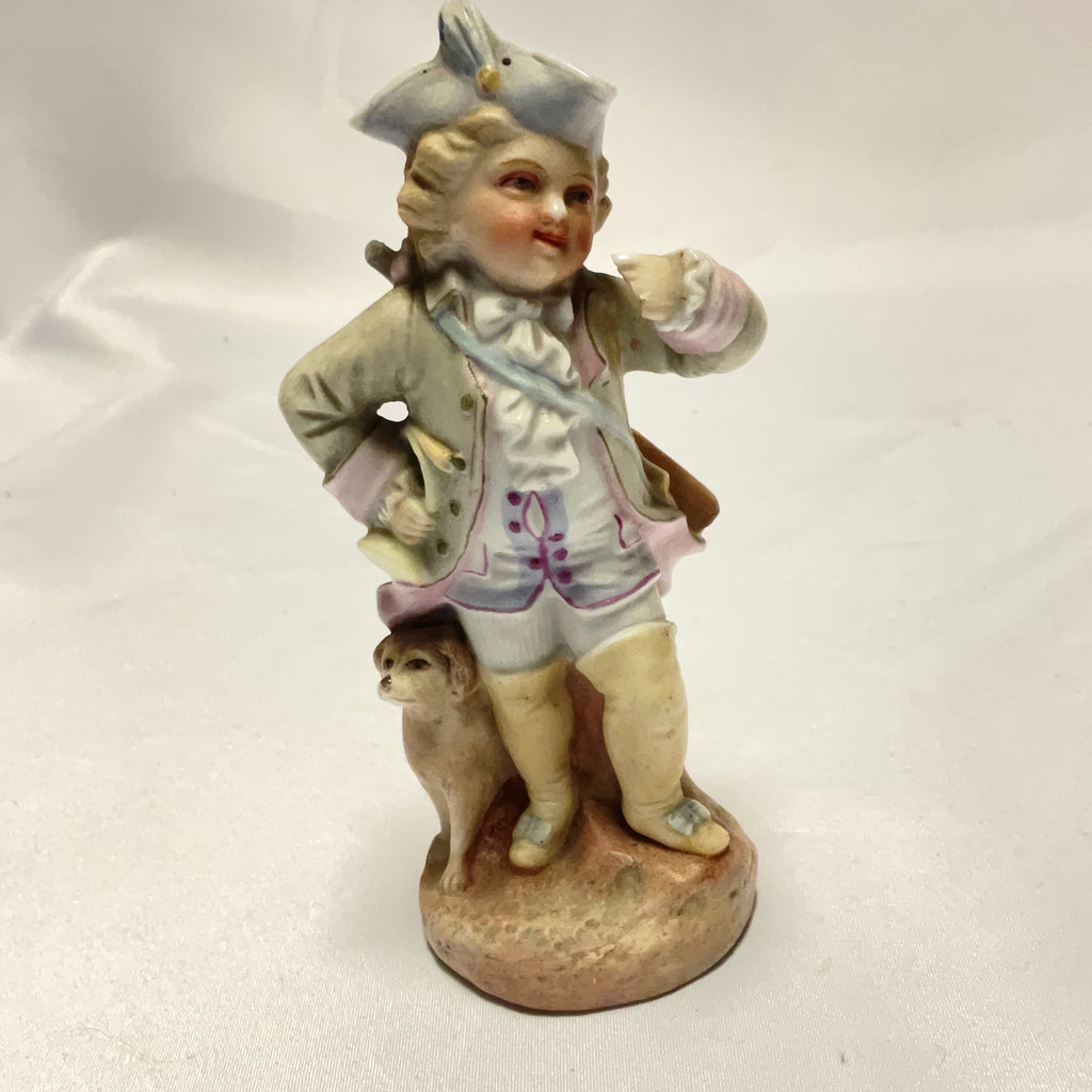 Vintage Bisque Porcelain Figurine Boy Dog Multicolour Antique Collectible