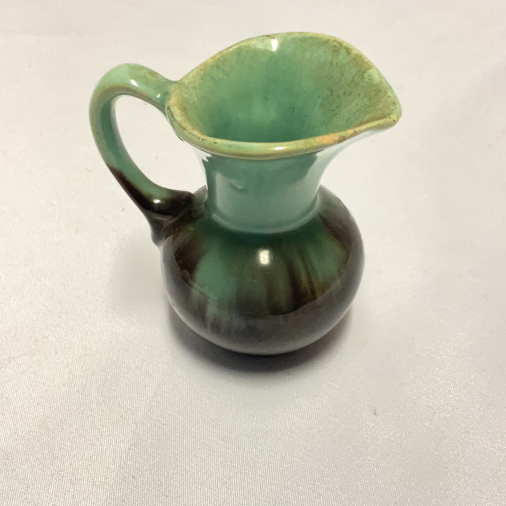 Vintage Ceramic Drip Glaze Pitcher Jug Green Brown Small Vase Germany