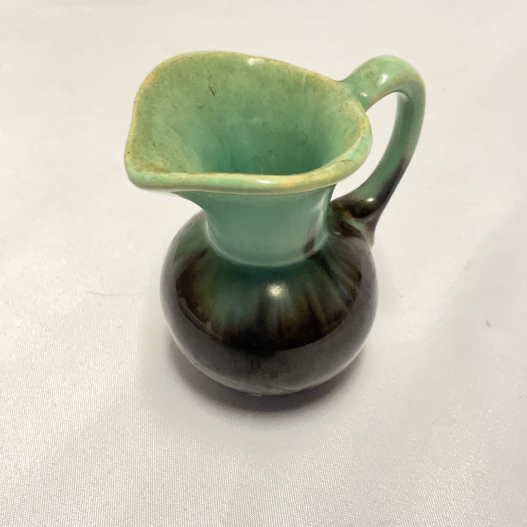 Vintage Ceramic Drip Glaze Pitcher Jug Green Brown Small Vase Germany