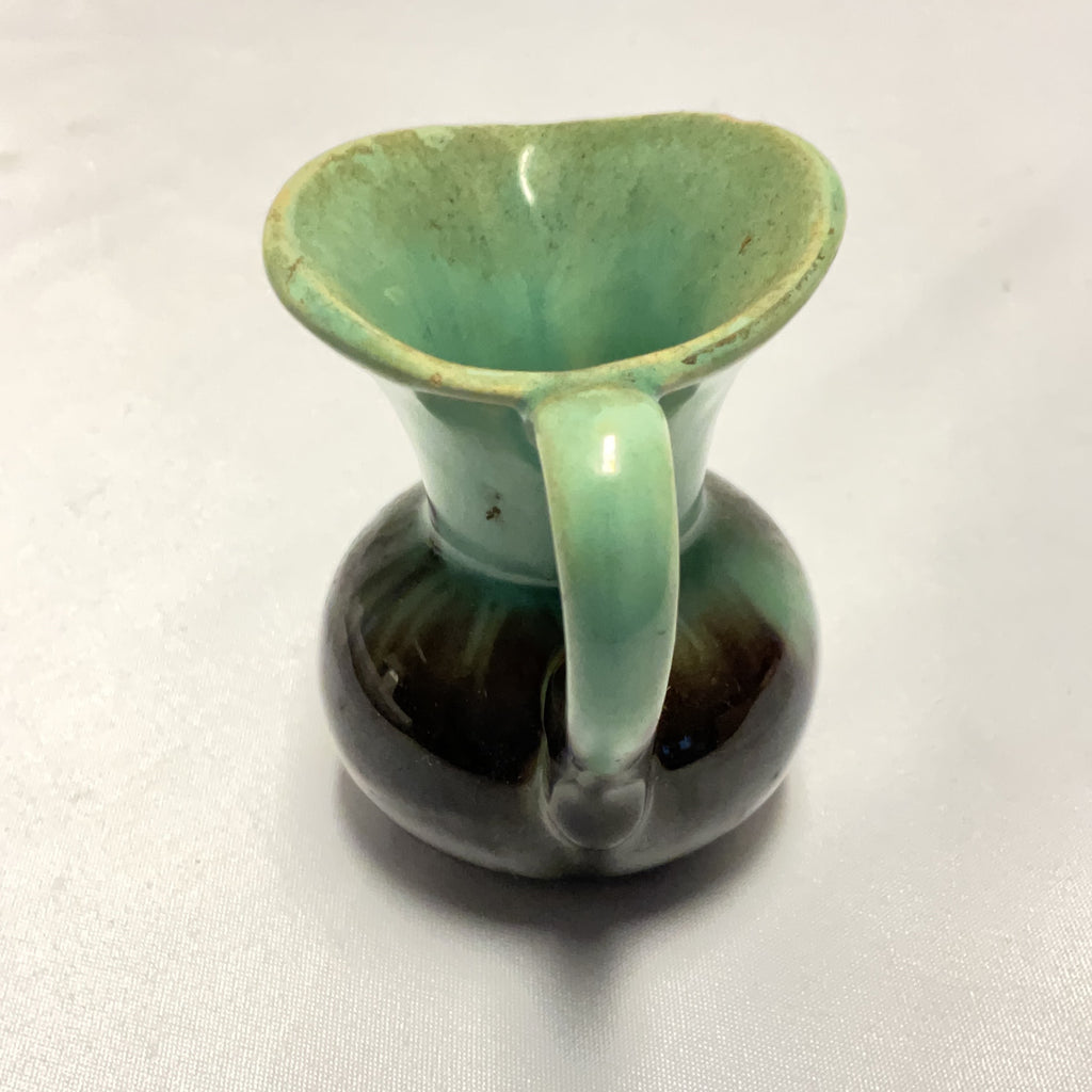 Vintage Ceramic Drip Glaze Pitcher Jug Green Brown Small Vase Germany