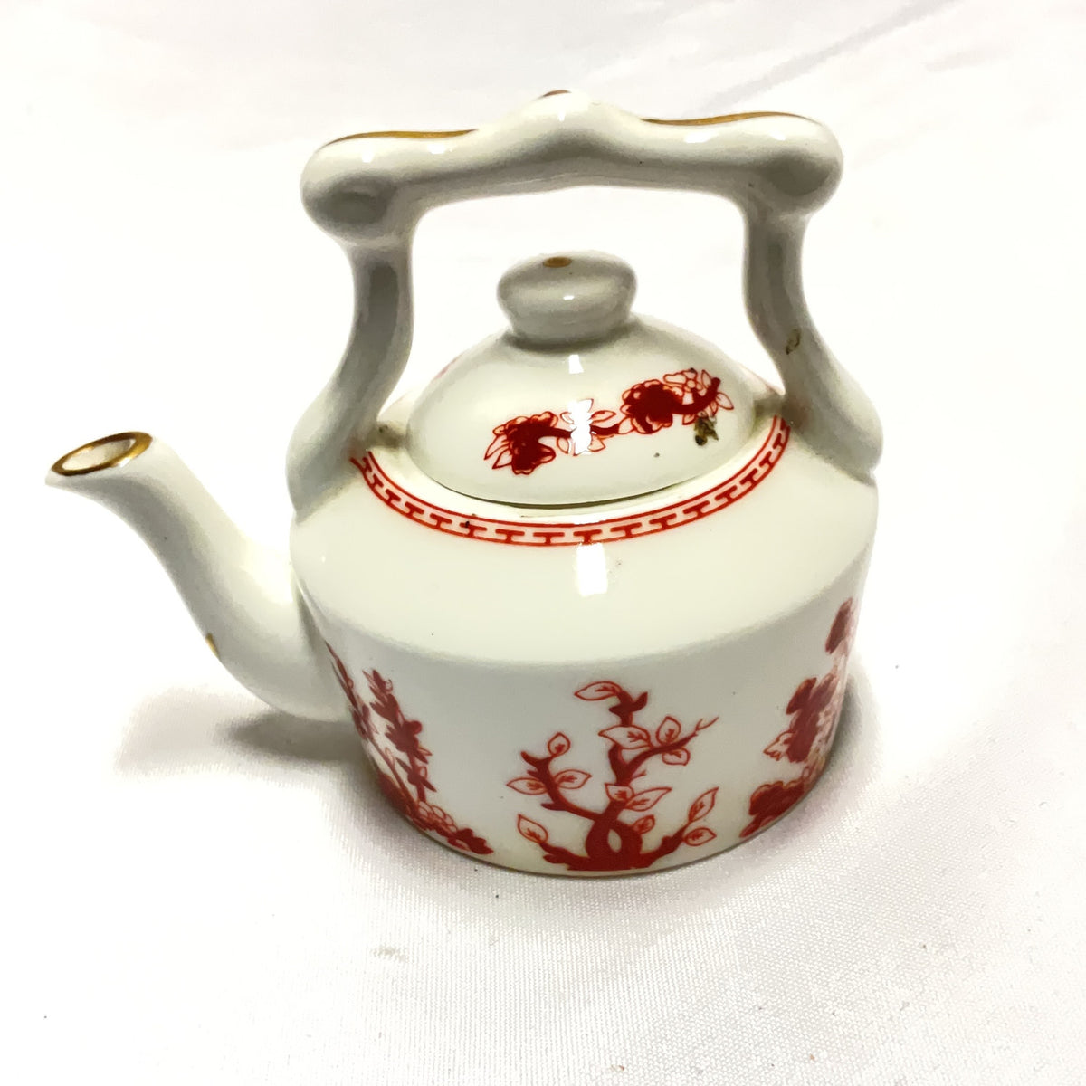Coalport Miniature Teapot Bone China White Red Indian Tree Vintage Collectible