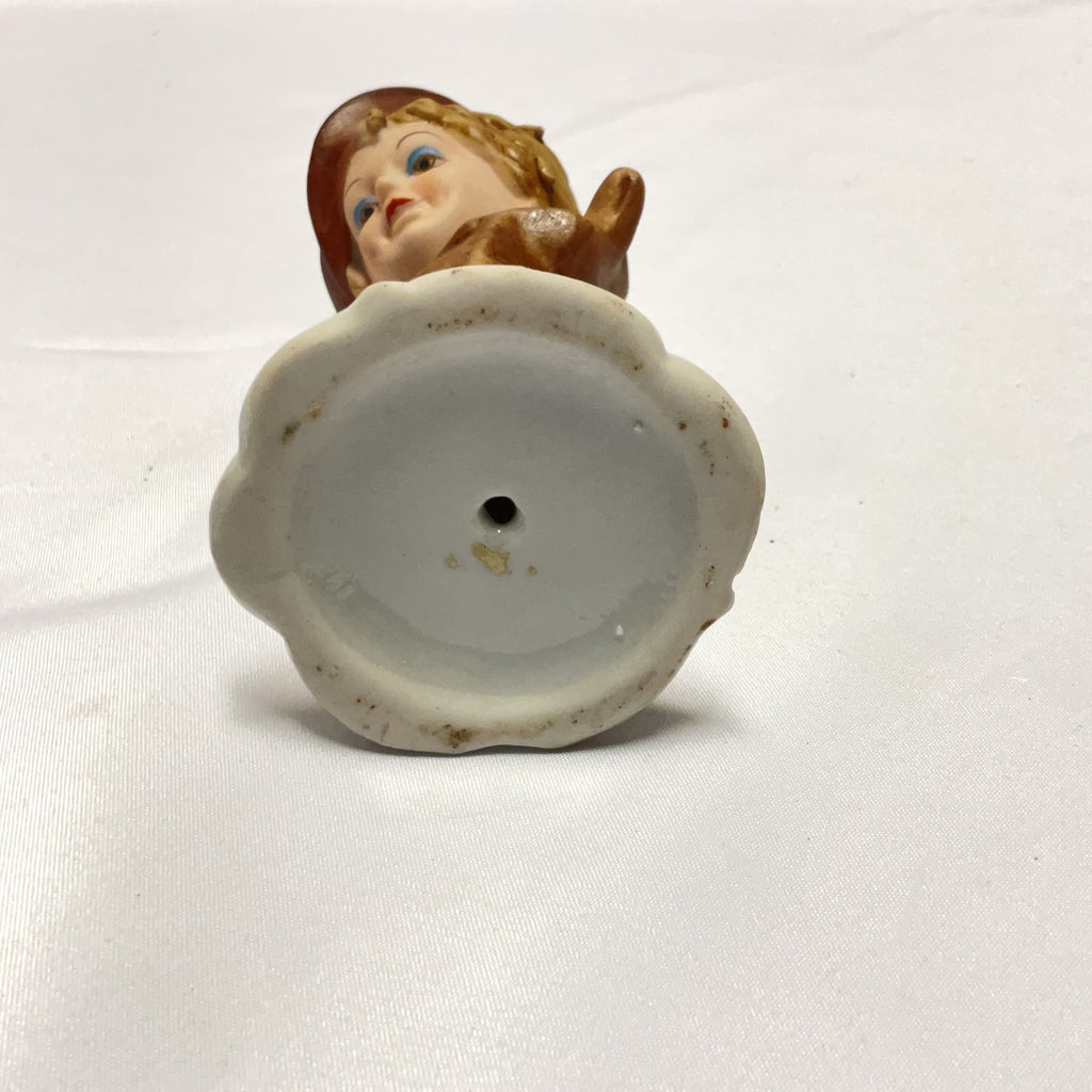 Vintage Porcelain Figurine Bust Cap Brown White Ceramic Pedestal Base