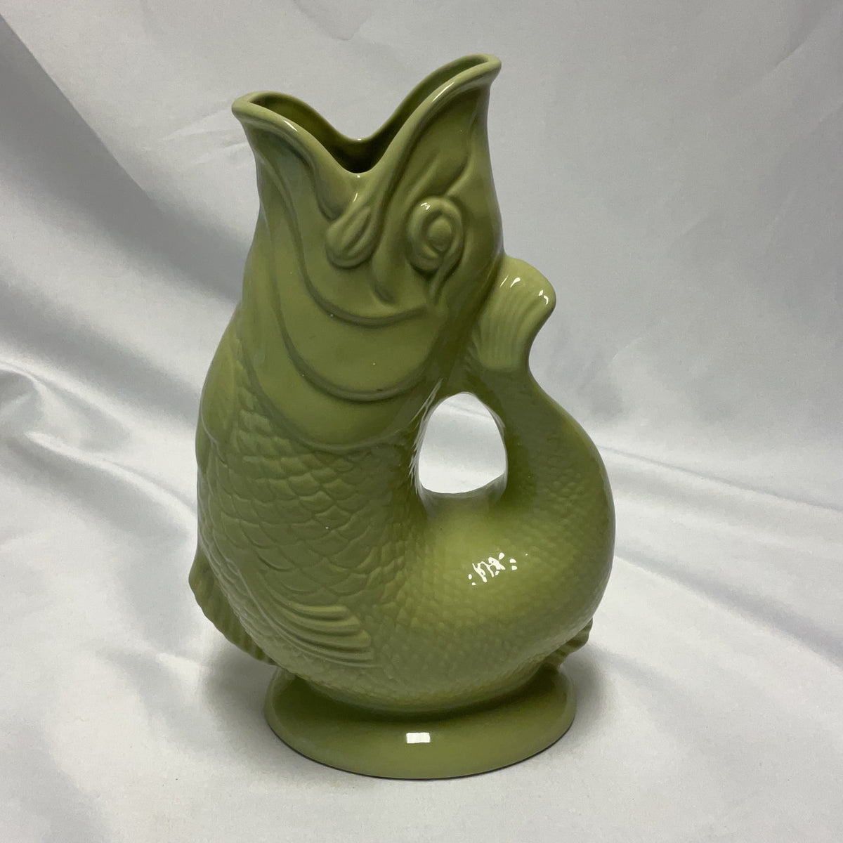 Wade Gluggle Jug Ceramic Olive Green Fish Pitcher Vintage Stoke on Trent