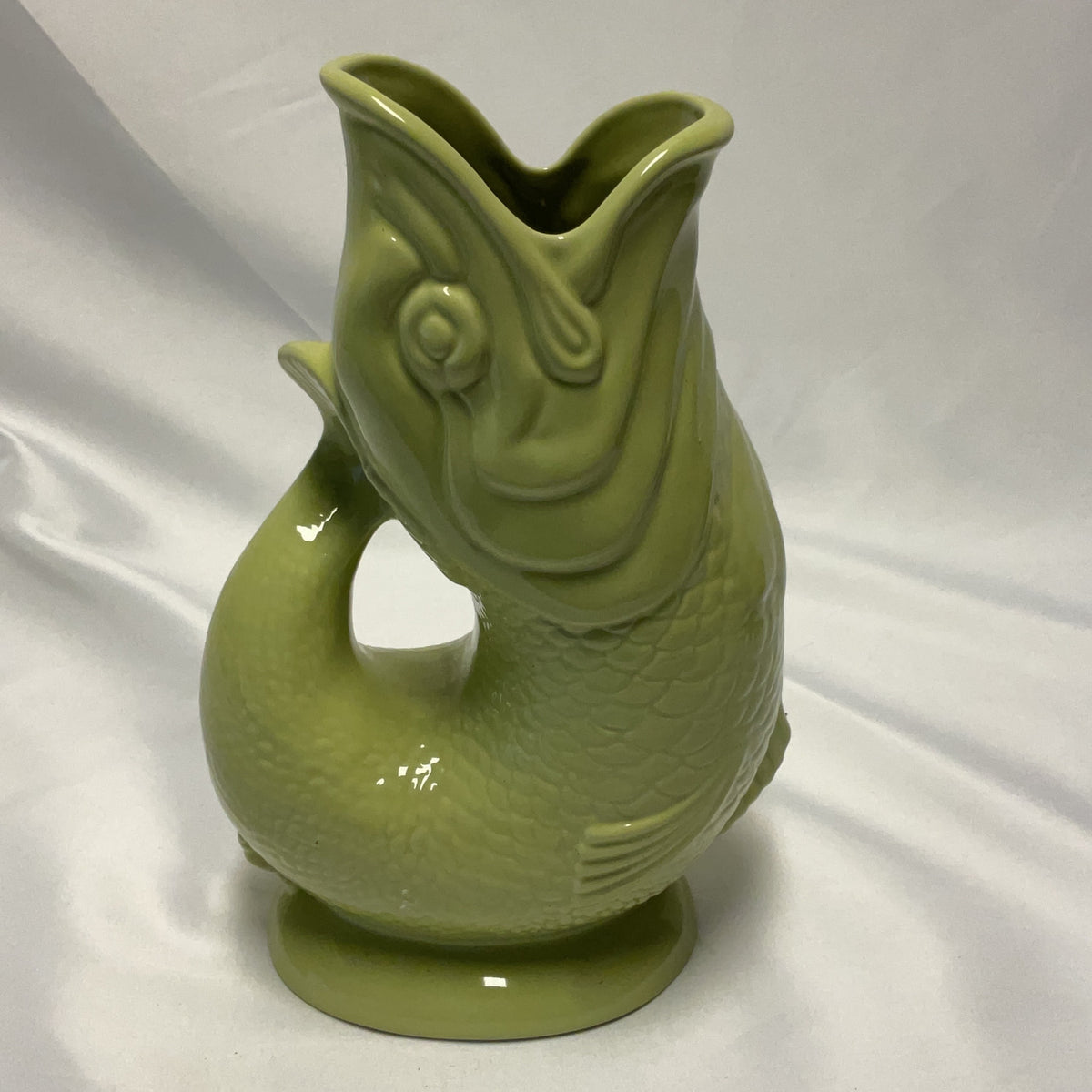 Wade Gluggle Jug Ceramic Olive Green Fish Pitcher Vintage Stoke on Trent