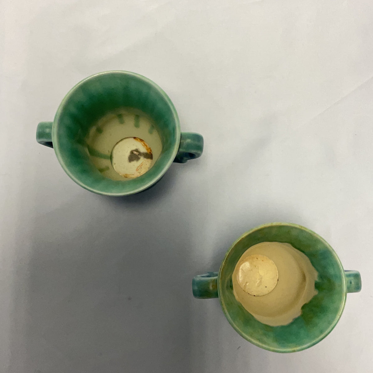 Trentham Art Ware Vases Ceramic Green Blue Pair Vintage Drip Glaze Pottery 158