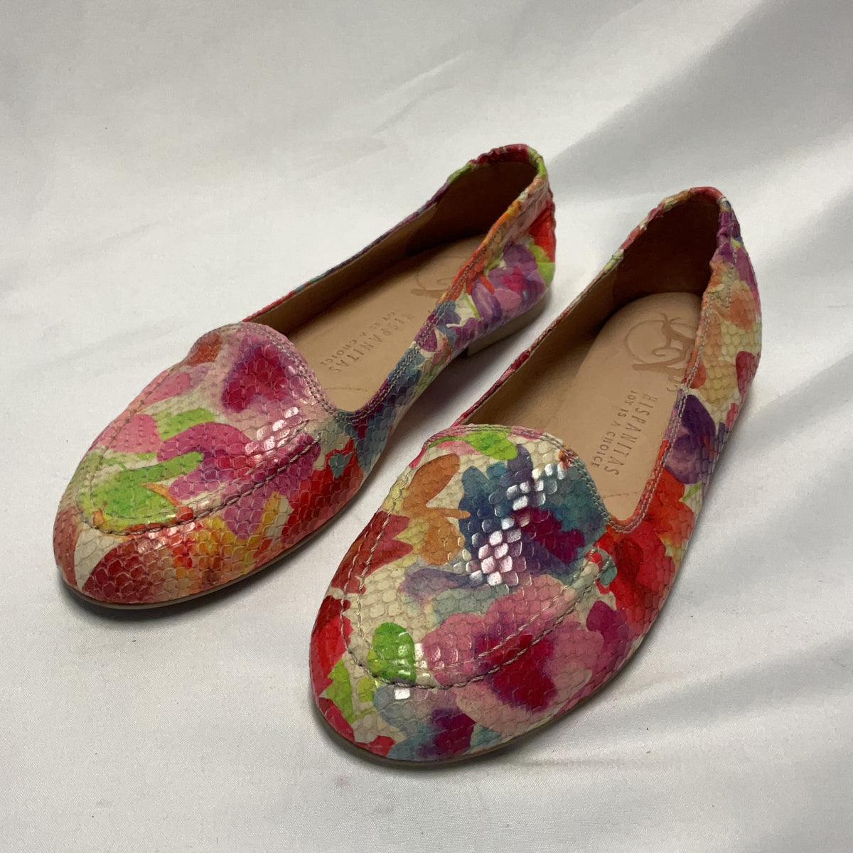 Hispanitas Flats Leather Multi UK 4 Floral Print Loafers Womens Boxed