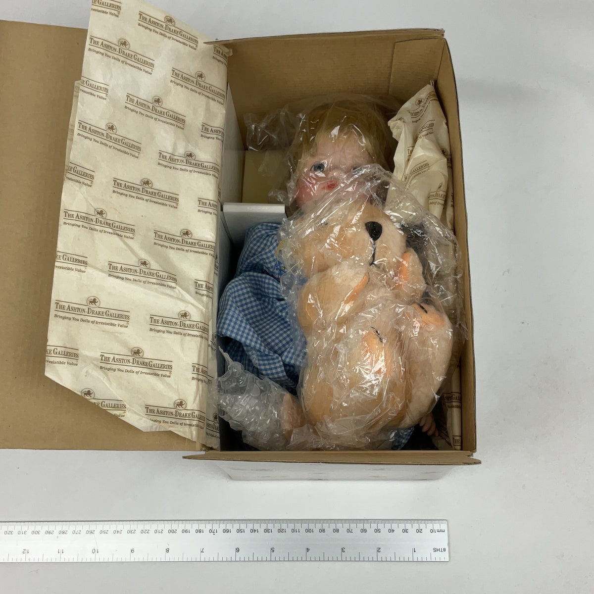 Ashton-Drake Galleries Porcelain Baby Doll Blue Gingham Boxed Collectible