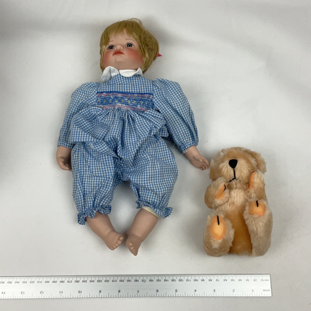 Ashton-Drake Galleries Porcelain Baby Doll Blue Gingham Boxed Collectible