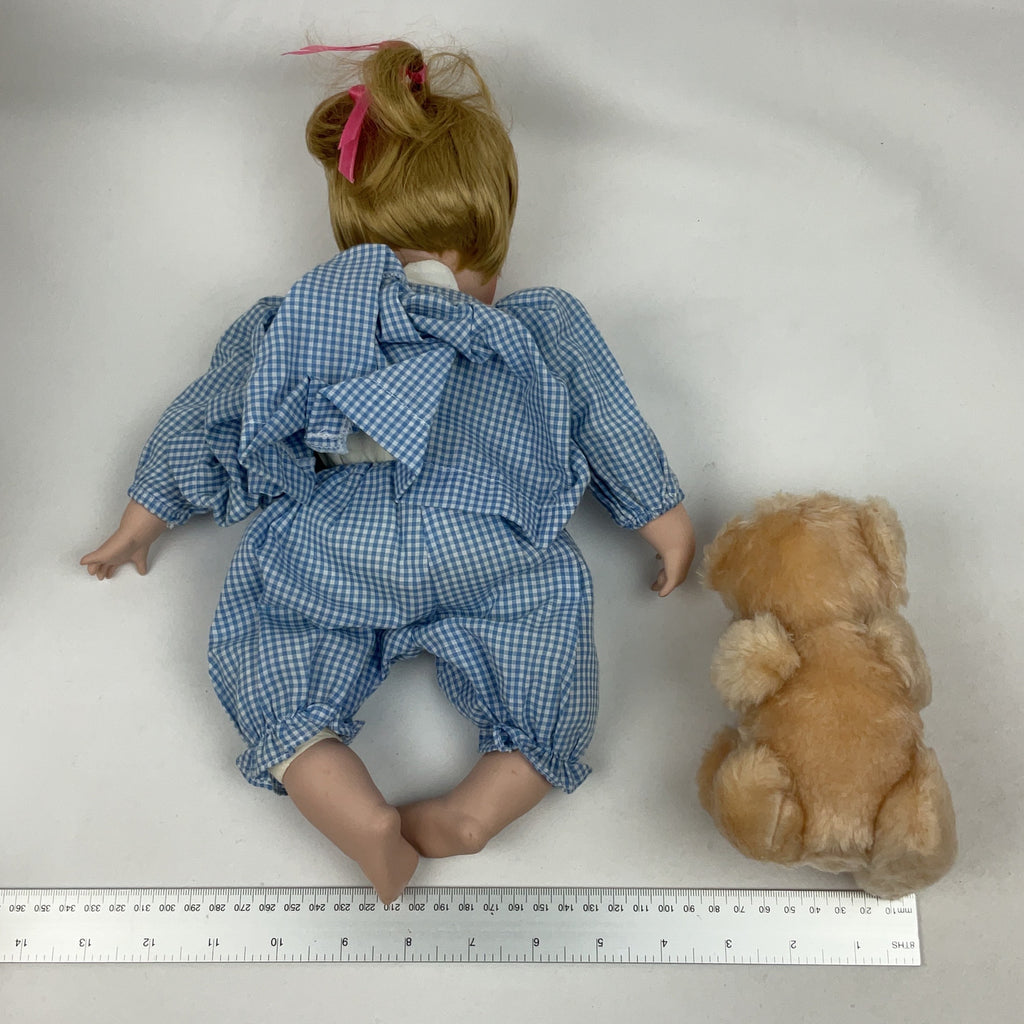 Ashton-Drake Galleries Porcelain Baby Doll Blue Gingham Boxed Collectible
