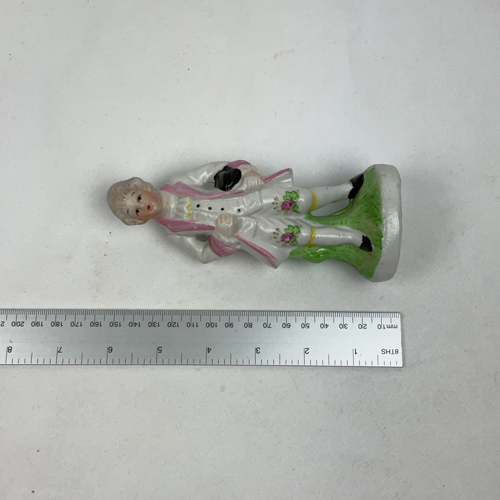 Vintage Porcelain Figurine Boy Colonial Outfit White Pink Bisque Ornament