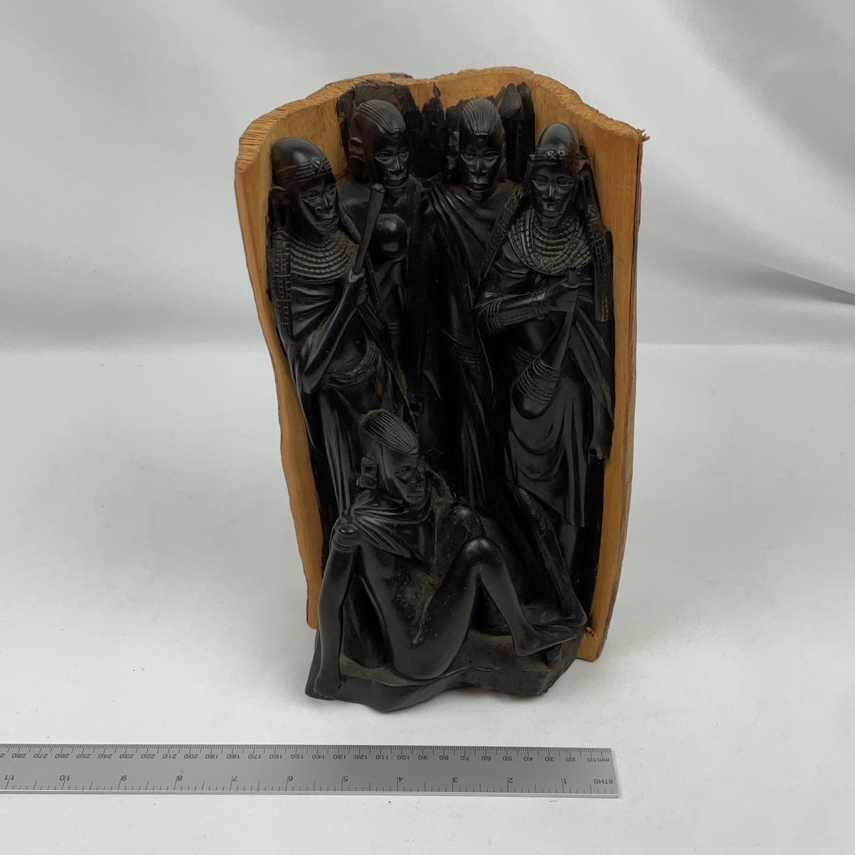 African Tribal Wood Carving Sculpture Black Brown Handmade Figures Decor Art