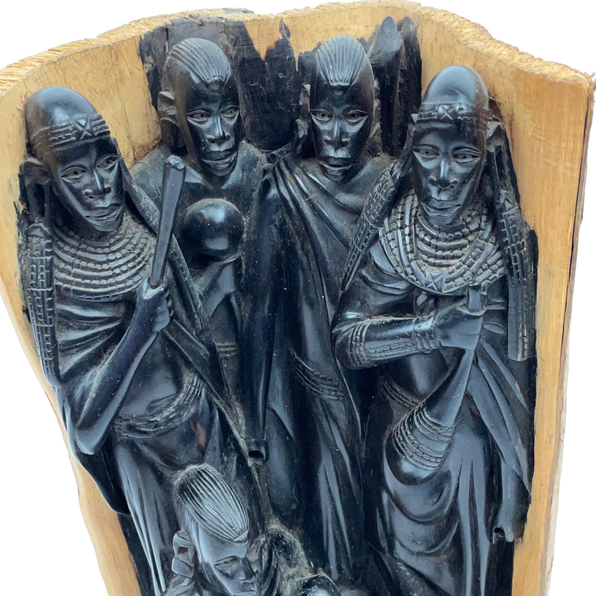 African Tribal Wood Carving Sculpture Black Brown Handmade Figures Decor Art