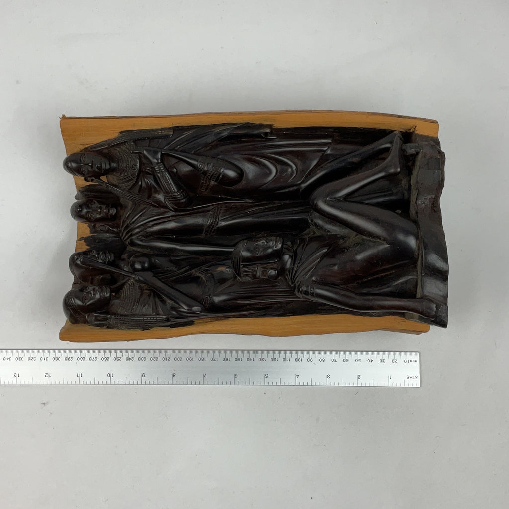 African Tribal Wood Carving Sculpture Black Brown Handmade Figures Decor Art