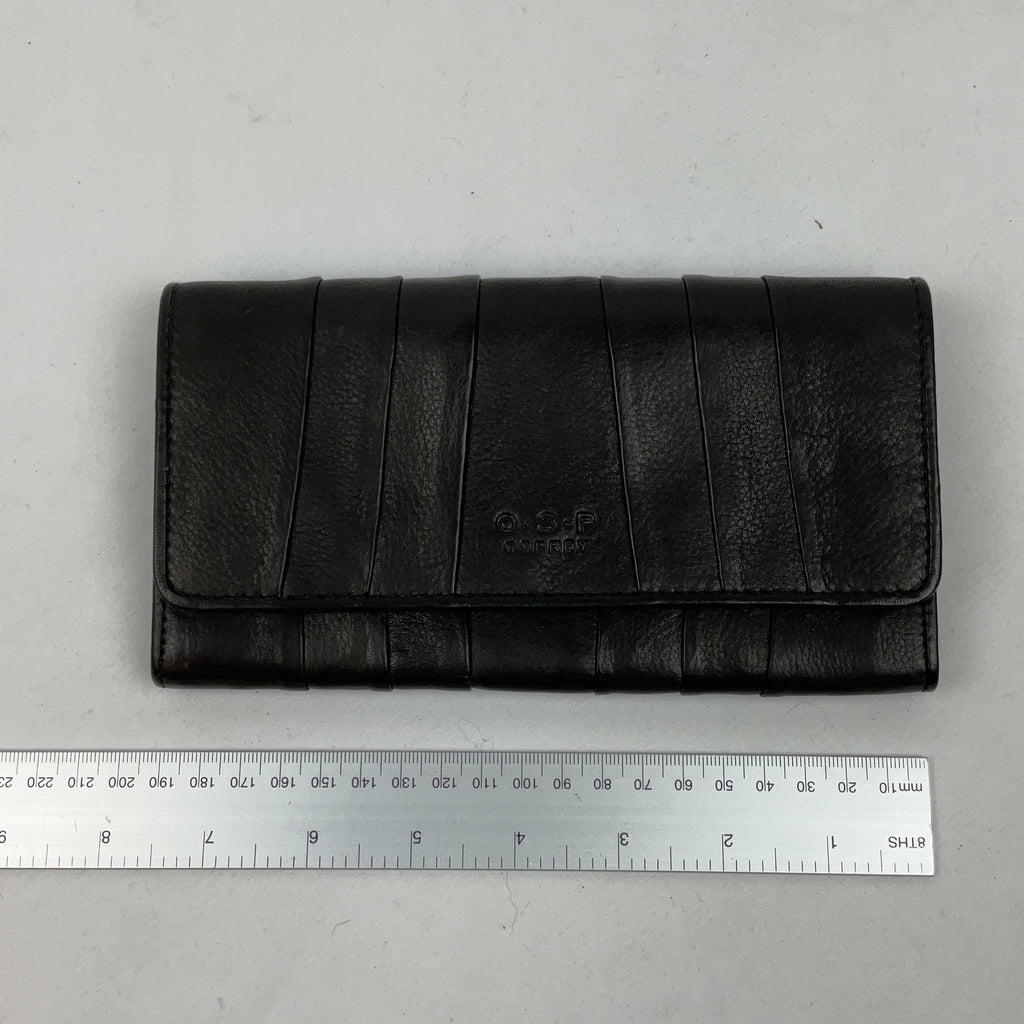 O.S.P Osprey Wallet Leather Black Trifold Womens Floral Lining Retro Purse