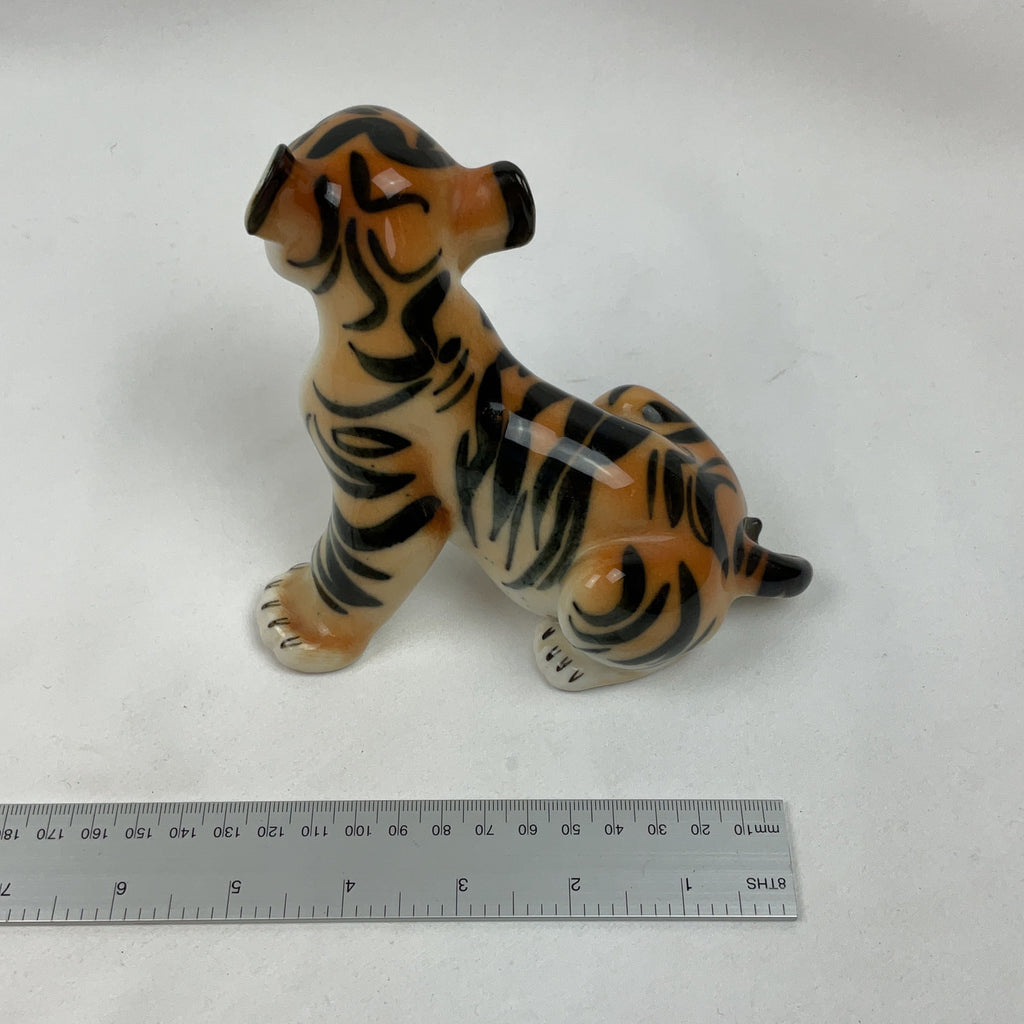 USSR Porcelain Tiger Cub Figurine Orange Black White Vintage Soviet Collectible
