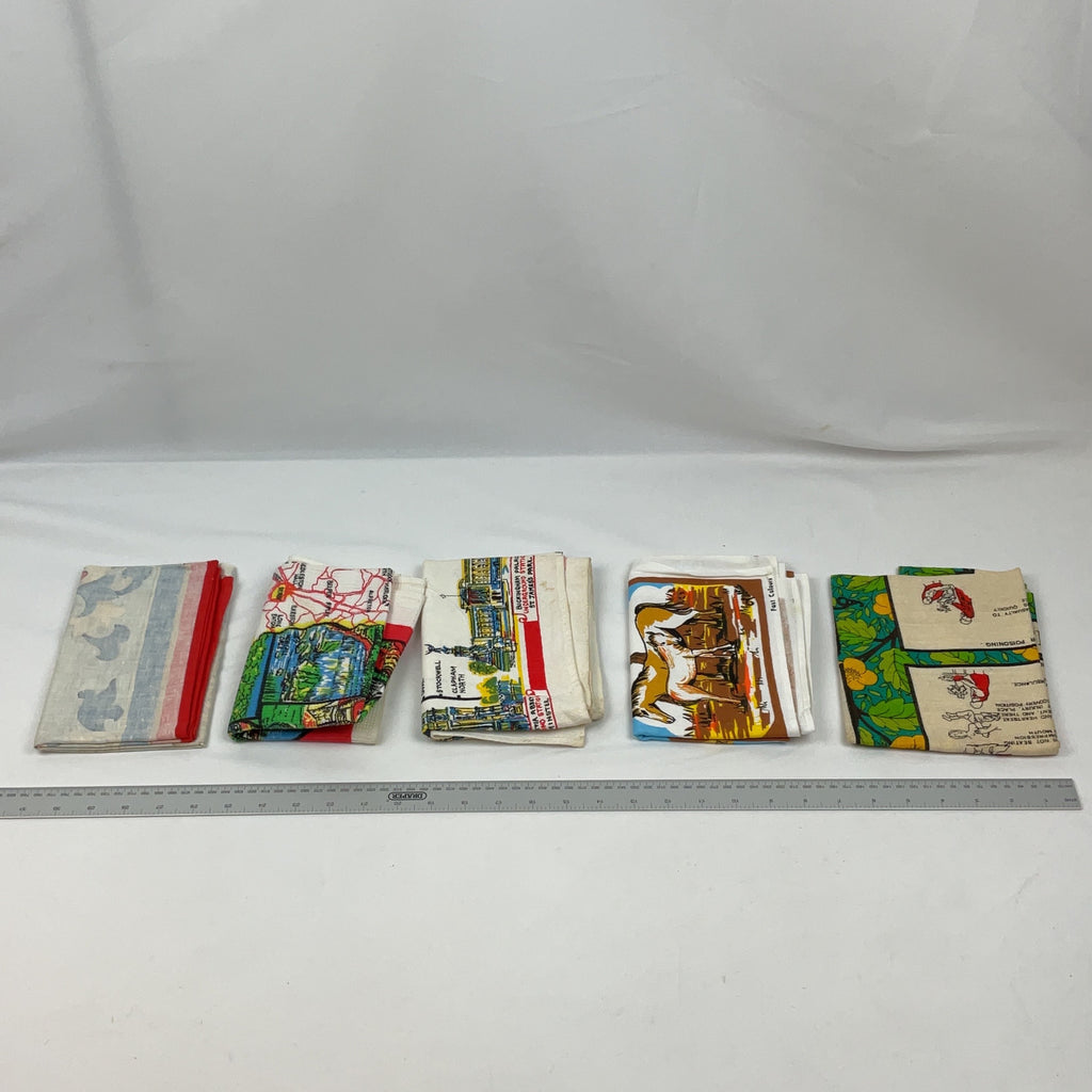 Vintage Tea Towels Set of 5 Cotton Multi British Souvenir Retro 1980s