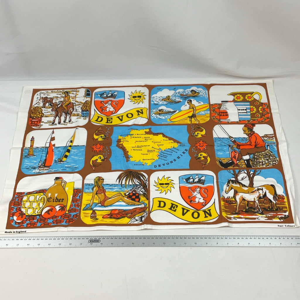 Vintage Tea Towels Set of 5 Cotton Multi British Souvenir Retro 1980s