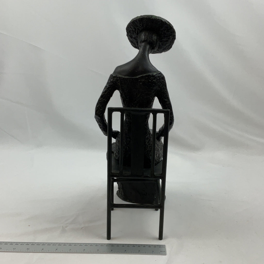 Austin Sculpture Lady in Hat Reading Figurine Black Resin Chair Decor 2008
