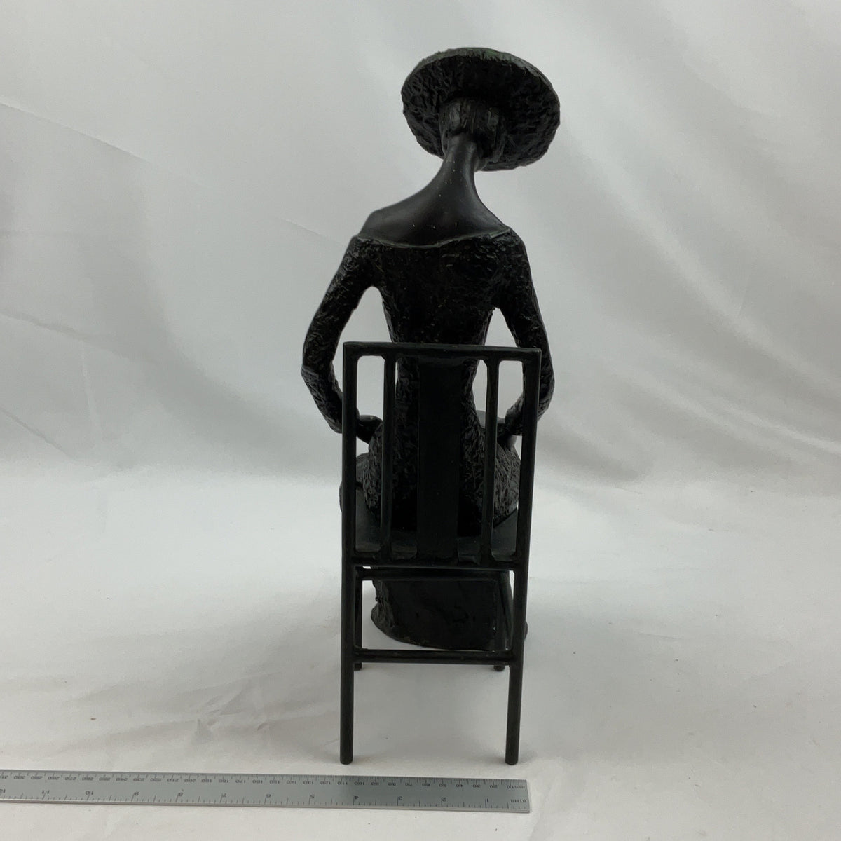 Austin Sculpture Lady in Hat Reading Figurine Black Resin Chair Decor 2008