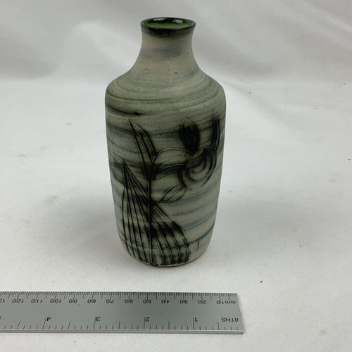Carn Pottery Bud Vase Ceramic Green Grey Studio Pottery Cornwall Swirl Design